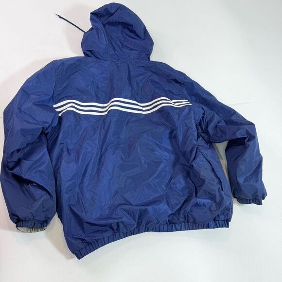 Adidas Jacket Mens Large Blue Reversible Full Zip Drawstring Hooded Vintage - Picture 6 of 9